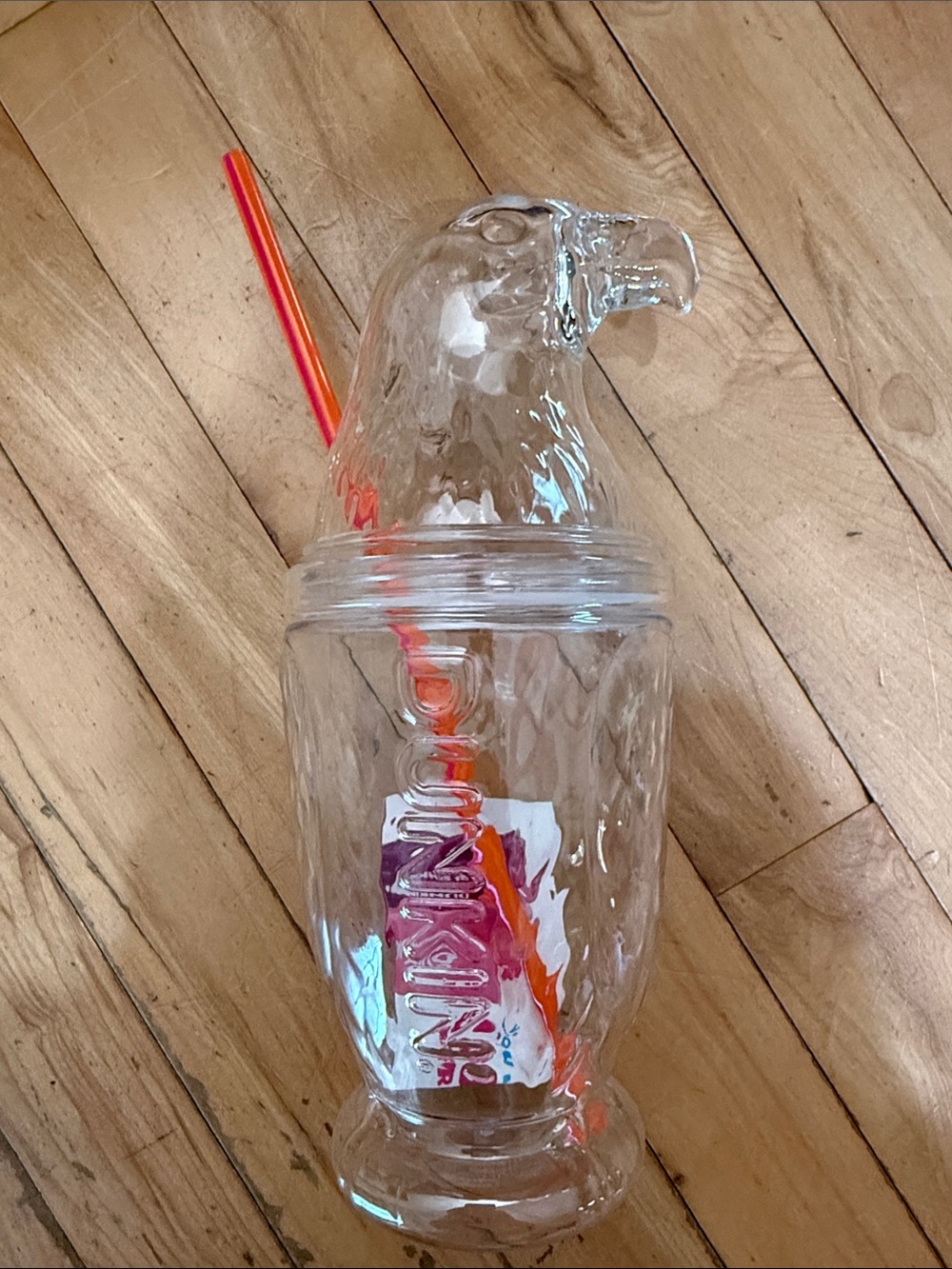 Clear Eagle-Head Plastic Tumbler with Orange-Red Straw